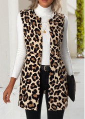 Leopard Multi Color Sleeveless Round Neck Waistcoat