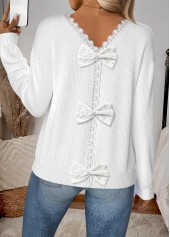 Patchwork White Long Sleeve V Neck Sweater