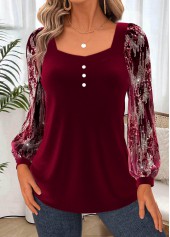 Tummy Coverage Wine Red Long Sleeve Heart Collar Blouse