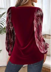 Tummy Coverage Wine Red Long Sleeve Heart Collar Blouse