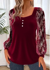 Tummy Coverage Wine Red Long Sleeve Heart Collar Blouse