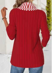 Striped Tummy Coverage Red Long Sleeve Cowl Neck Sweatshirt