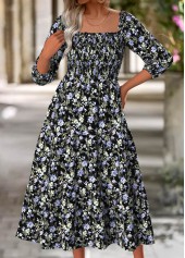 Floral Print Tummy Coverage Multi Color Long Sleeve Dress