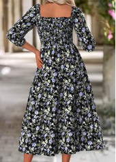 Floral Print Tummy Coverage Multi Color Long Sleeve Dress