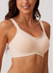 V Neck Detail Skin Color Bra