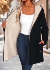 Tummy Coverage Black Long Sleeve Hooded Coat
