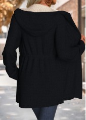 Tummy Coverage Black Long Sleeve Hooded Coat
