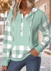 Plaid Tummy Coverage Sage Green Long Sleeve Hoodie