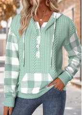 Plaid Tummy Coverage Sage Green Long Sleeve Hoodie