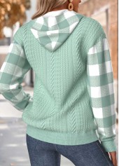 Plaid Tummy Coverage Sage Green Long Sleeve Hoodie