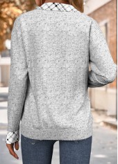 Plaid Grey Long Sleeve Turn Down Collar Sweatshirt