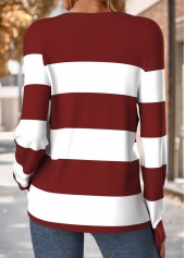 Striped Tummy Coverage Wine Red Long Sleeve T Shirt