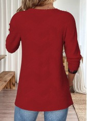 Plaid Tummy Coverage Wine Red Long Sleeve Blouse