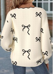 Curved Hem Beige Long Sleeve V Neck Sweatshirt