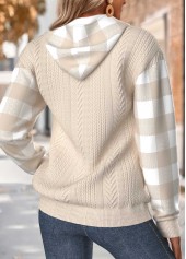 Plaid Tummy Coverage Light Camel Long Sleeve Hoodie