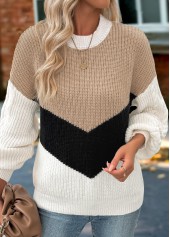 Tummy Coverage Light Camel Long Sleeve Round Neck Sweater
