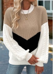 Tummy Coverage Light Camel Long Sleeve Round Neck Sweater