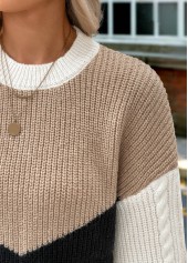 Tummy Coverage Light Camel Long Sleeve Round Neck Sweater