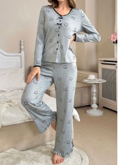 Animal Print Light Grey Lounge Top and Pants