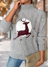 Christmas Elk Print Tummy Coverage Multi Color Sweater