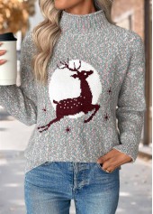 Christmas Elk Print Tummy Coverage Multi Color Sweater