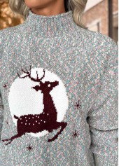 Christmas Elk Print Tummy Coverage Multi Color Sweater