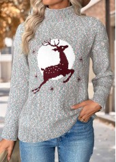Christmas Elk Print Tummy Coverage Multi Color Sweater
