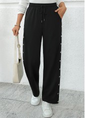 Pocket Black Wide Leg Elastic Waist High Waisted Pants