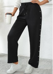 Pocket Black Wide Leg Elastic Waist High Waisted Pants