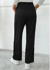 Pocket Black Wide Leg Elastic Waist High Waisted Pants