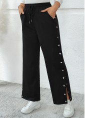 Pocket Black Wide Leg Elastic Waist High Waisted Pants