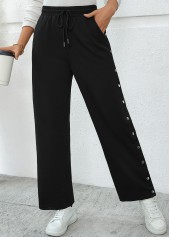 Pocket Black Wide Leg Elastic Waist High Waisted Pants