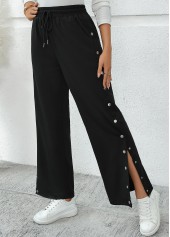 Pocket Black Wide Leg Elastic Waist High Waisted Pants