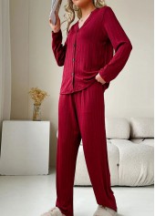 Wine Red V Neck Lounge Top and Pants