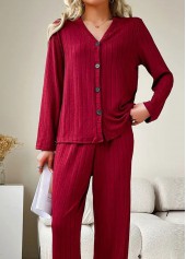 Wine Red V Neck Lounge Top and Pants