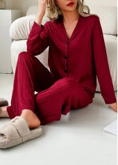 Wine Red V Neck Lounge Top and Pants