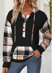 Plaid Tummy Coverage Black Long Sleeve Hoodie