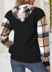 Plaid Tummy Coverage Black Long Sleeve Hoodie