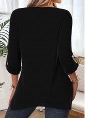 Geometric Print Tummy Coverage Black Long Sleeve Blouse