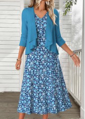 Ditsy Floral Print Tummy Coverage Dress and Cardigan