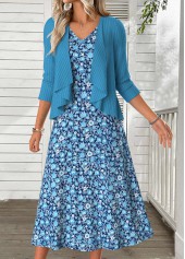 Ditsy Floral Print Tummy Coverage Dress and Cardigan