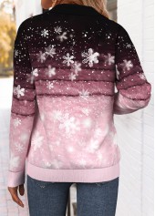 Snowflake Print Tummy Coverage Pink Long Sleeve Sweatshirt