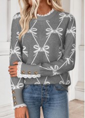 Butterfly Print Curved Hem Light Grey Marl Sweatshirt