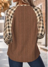 Plaid Tummy Coverage Dark Coffee Long Sleeve Sweatshirt