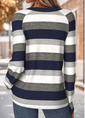 Striped Tummy Coverage Navy Long Sleeve T Shirt