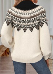 Fair Isle Print Tummy Coverage Beige Long Sleeve Sweater