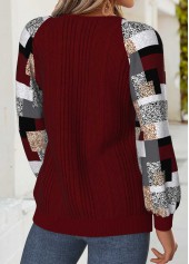 Geometric Print Tummy Coverage Deep Red Long Sleeve Sweatshirt