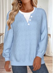 Tummy Coverage Blue Long Sleeve Round Neck Sweatshirt
