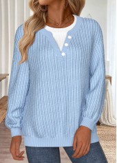 Tummy Coverage Blue Long Sleeve Round Neck Sweatshirt