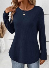 Tummy Coverage Navy Long Sleeve Round Neck T Shirt